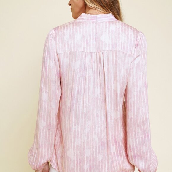 MYSTREE  Pink Tie Neck Blouse – Long Sleeve Striped Top - Picture 7 of 8
